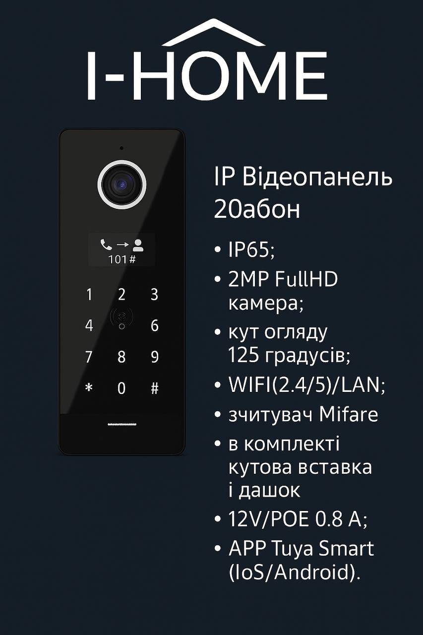 Панель виклику i-Home IZP20SMW Black — 2 МП, Wi-Fi 2.4/5G, PoE