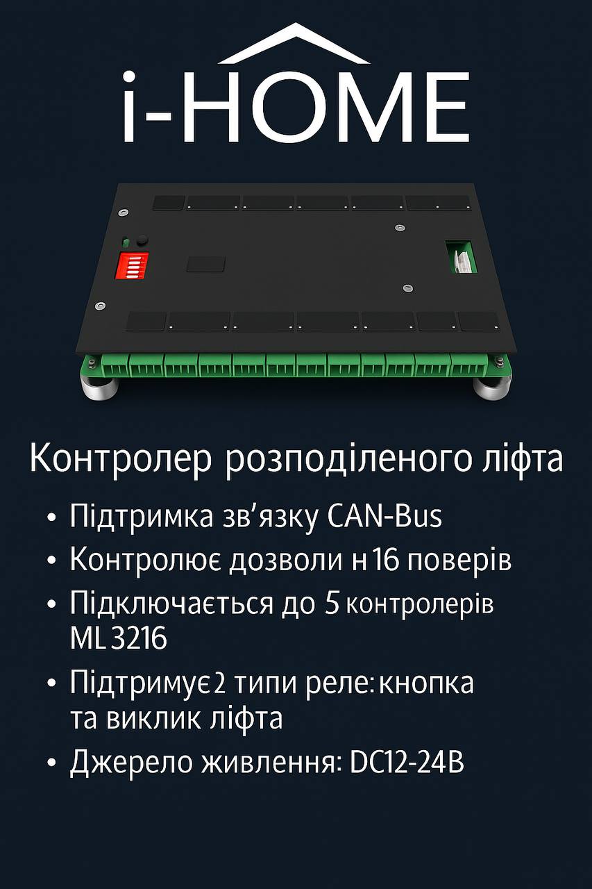 Контролер розподіленого ліфта i-Home ML3216 — CAN-Bus, 16 поверхів